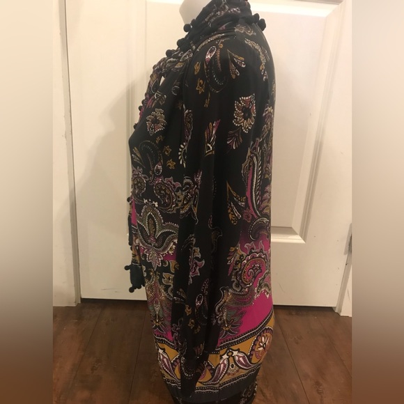 Bebe Black Paisley Multicoloured Tunic Long Sleeve Top with Neck Tie - Picture 3 of 12